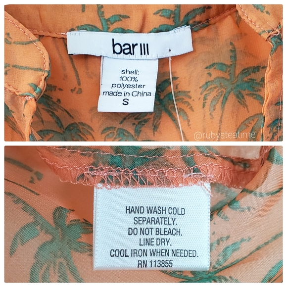 Sheer Tropical Palm Tree Print Sleeveless Top, Button Front, Orange & Green NWT - Picture 7 of 7